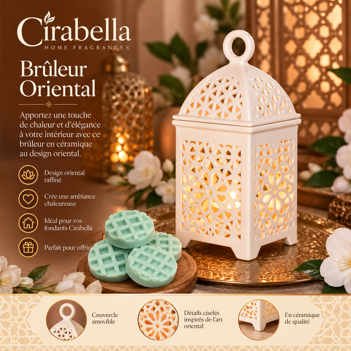 Brûleur Oriental – lanterne,Céramique ajourée