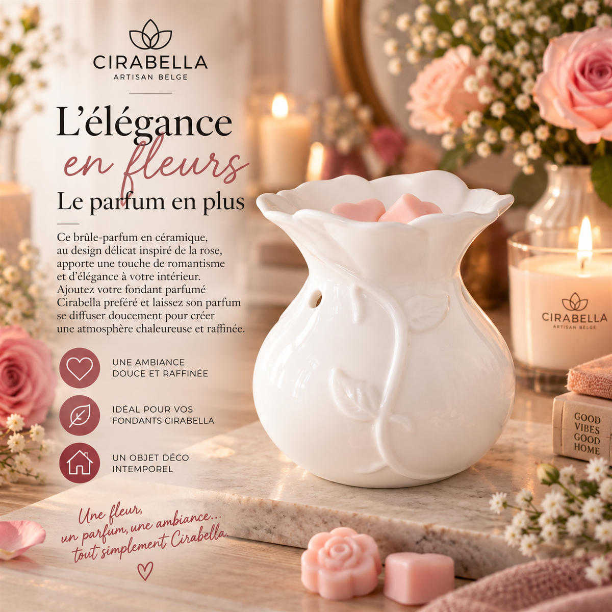 Brûleur parfum en forme de Rose