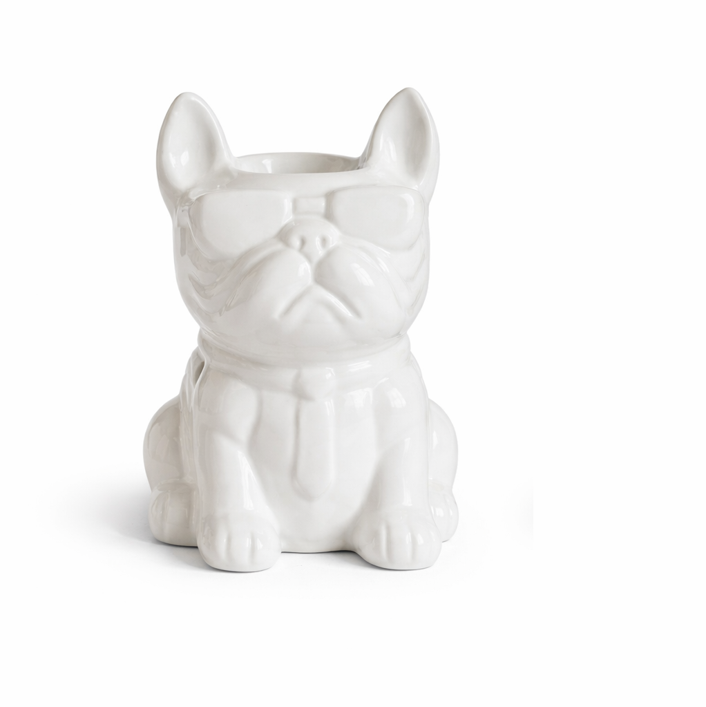 Brûle-parfum Bouledogue Boubou Blanc en céramique