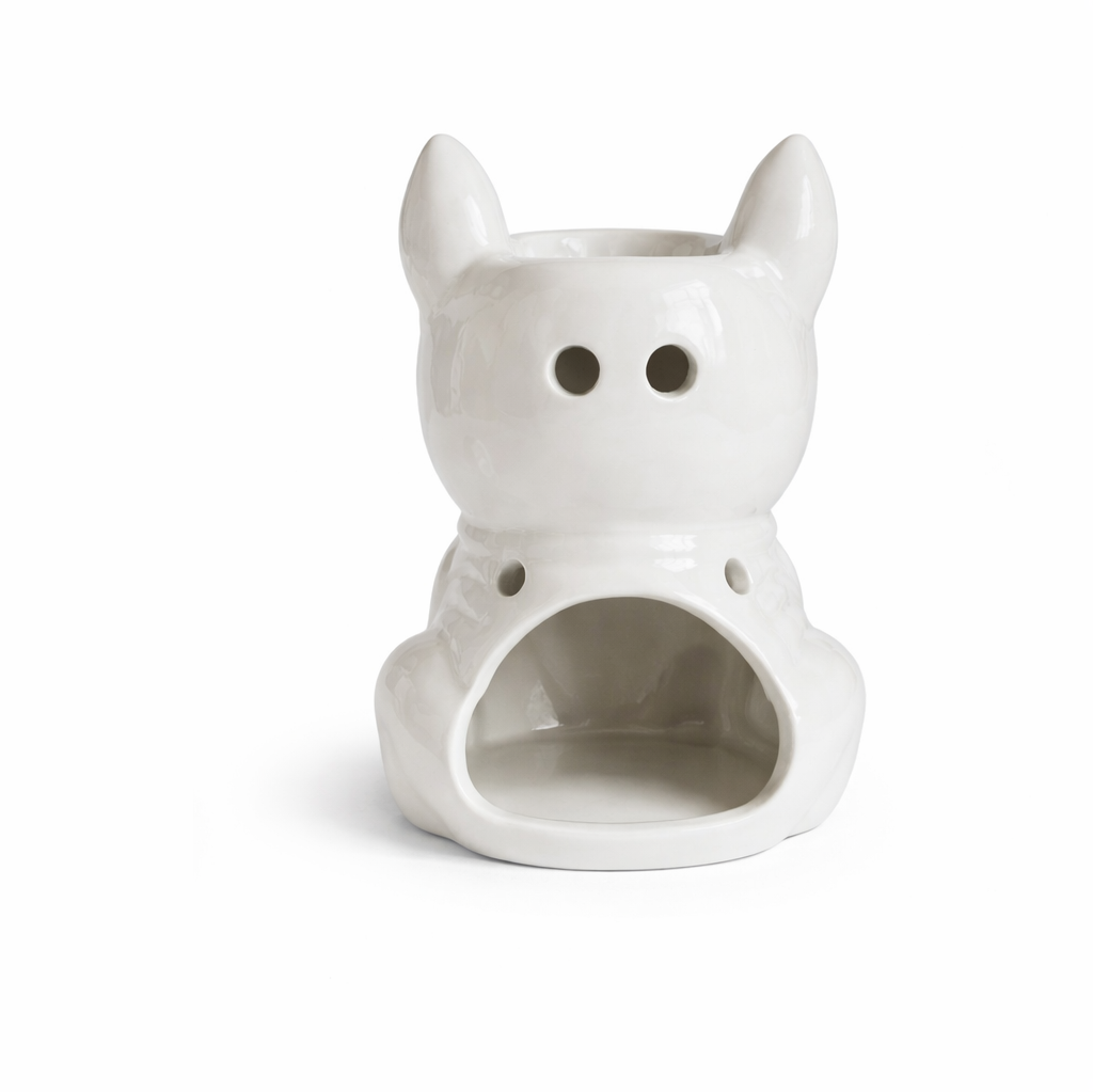 Brûle-parfum Bouledogue Boubou Blanc en céramique