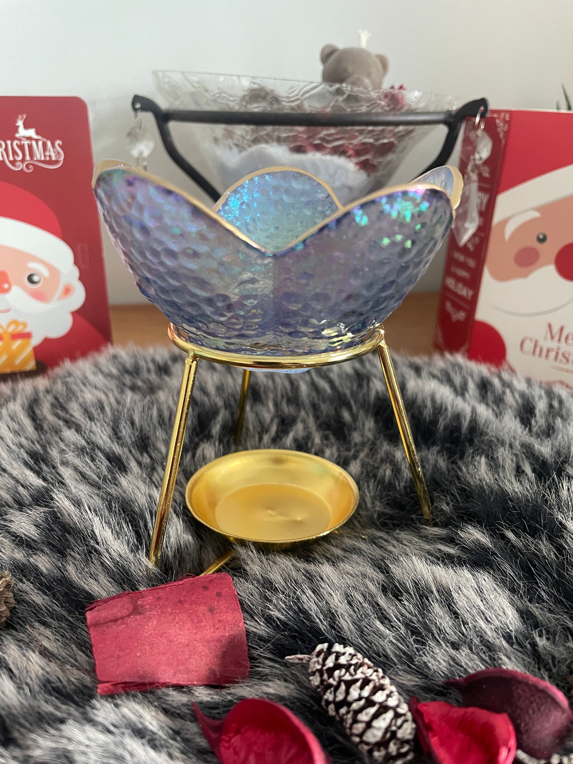 Brûleur pétale en verre et support en métal