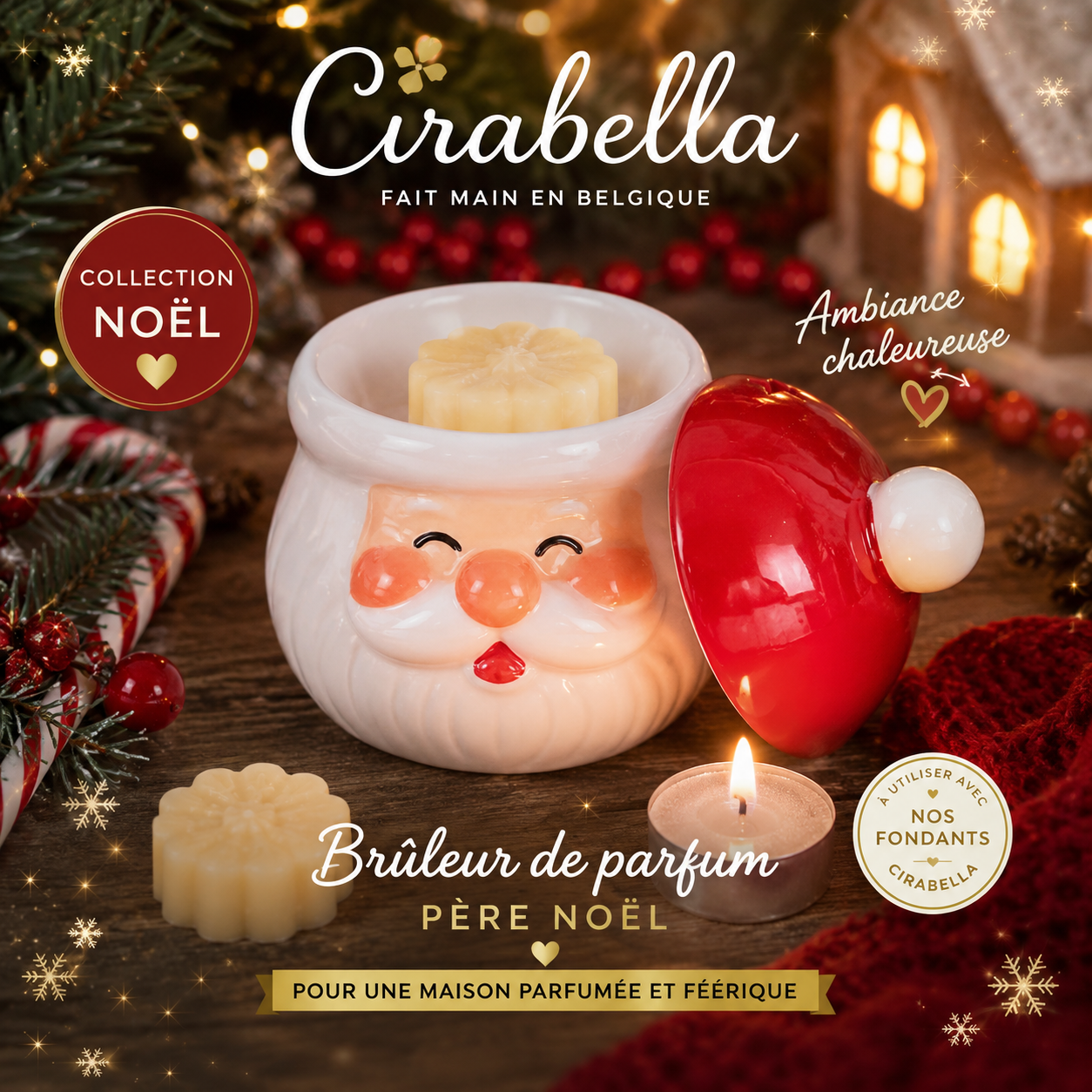 Brûleur de parfum en céramique Père Noël – Collection Noël Cirabella