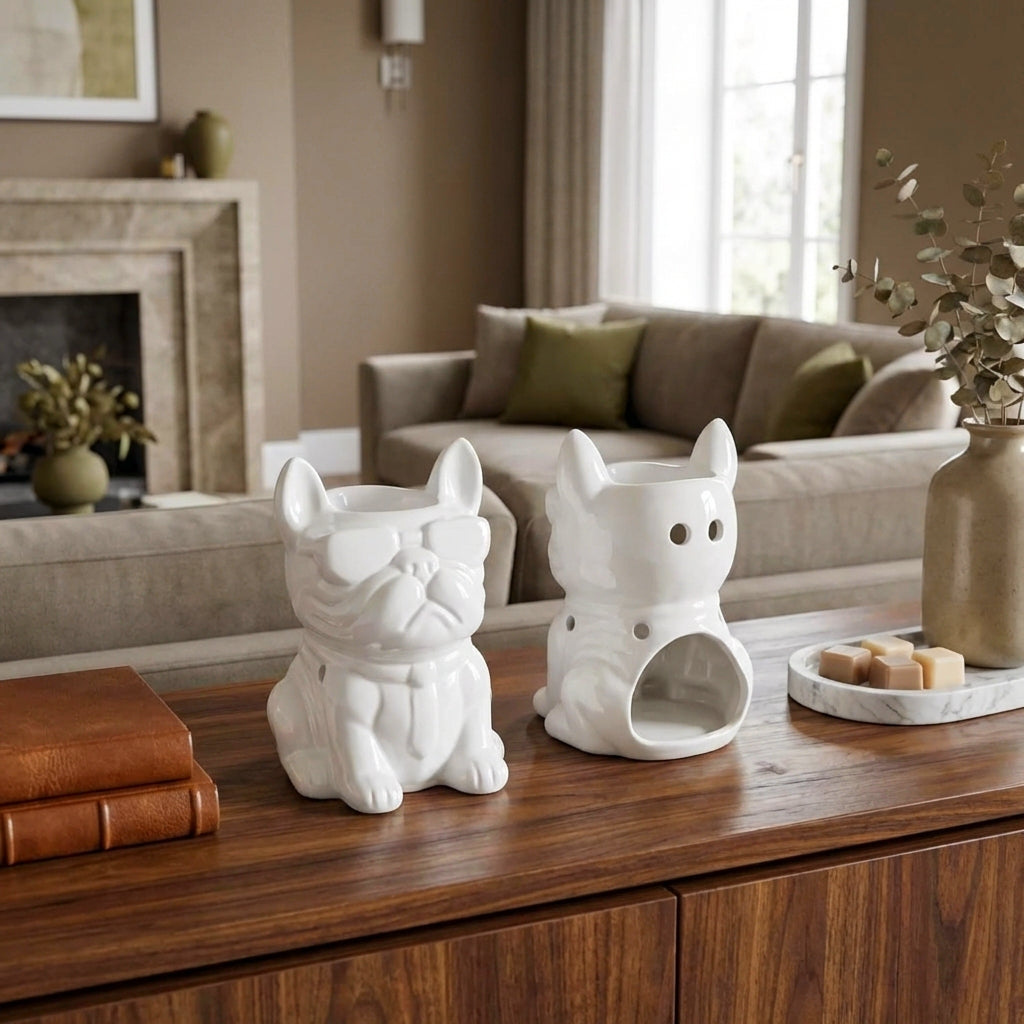 Brûle-parfum Bouledogue Boubou Blanc en céramique