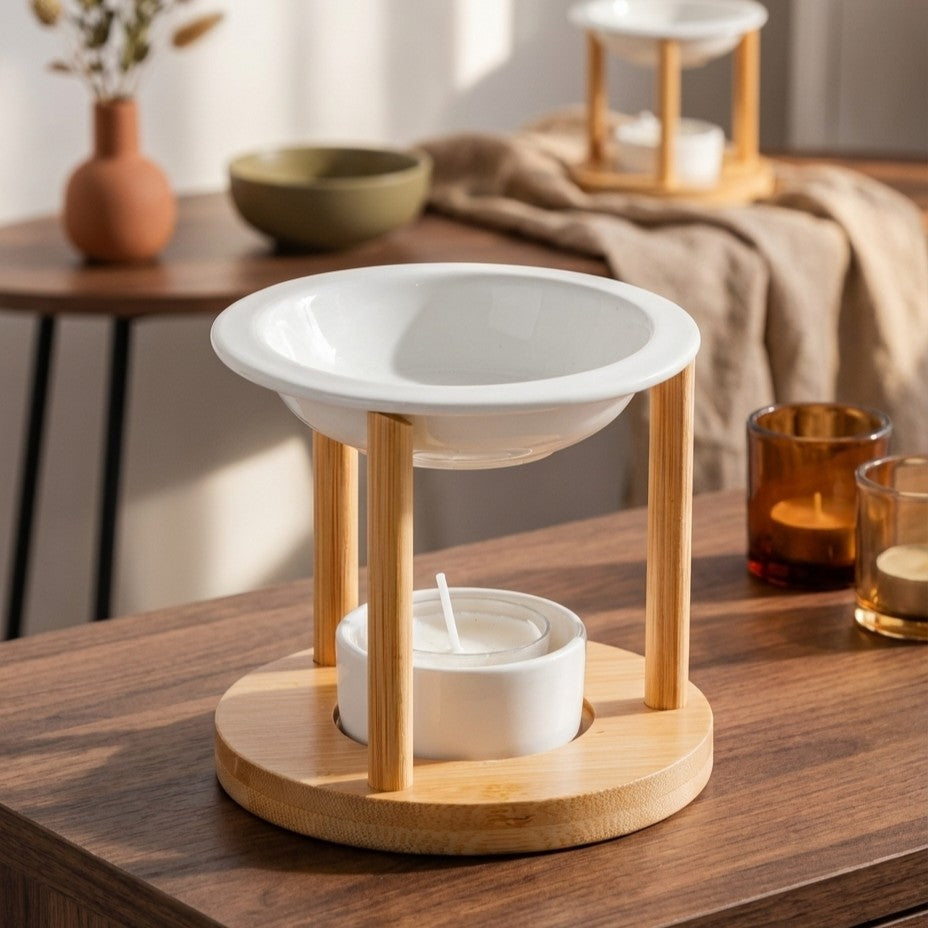 Brûle-parfum Simplicity Athena en céramique et bambou