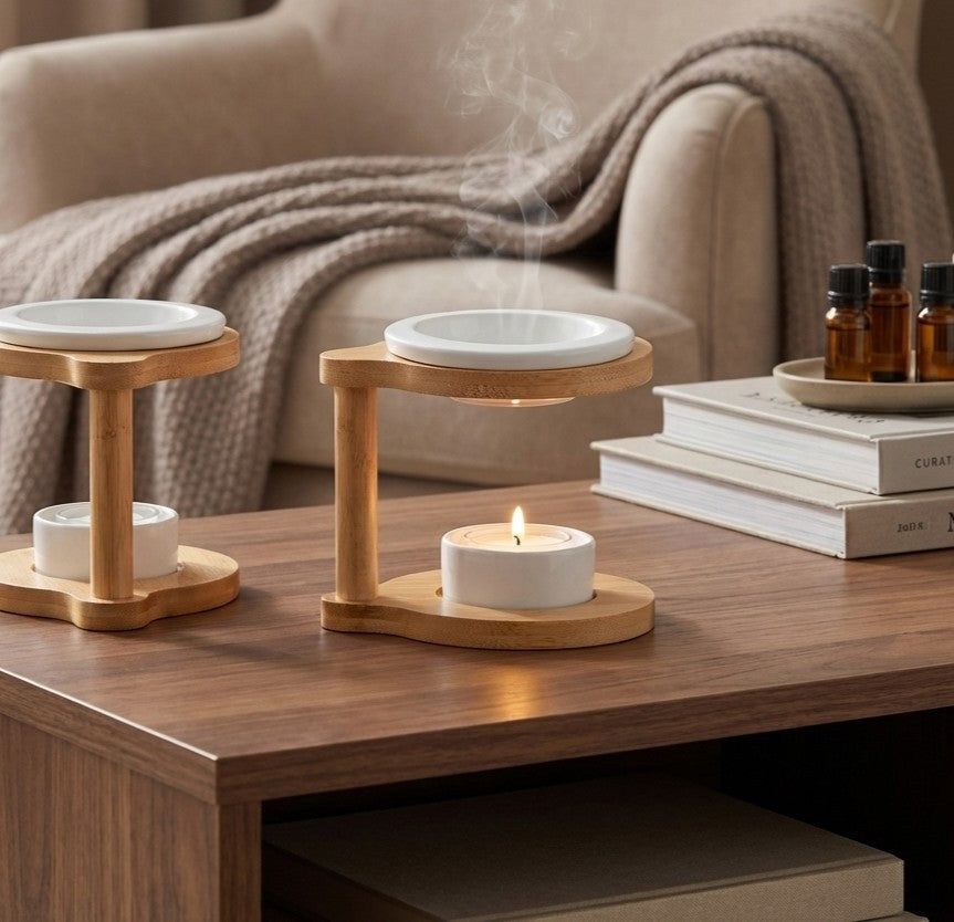 Brûle-parfum Simplicity Ronda en céramique et bambou