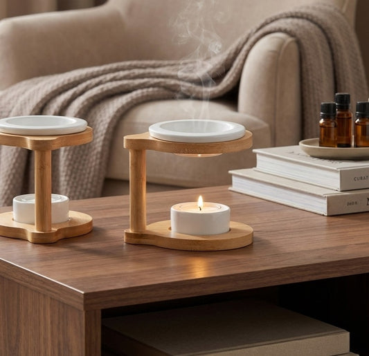 Brûle-parfum Simplicity Ronda en céramique et bambou